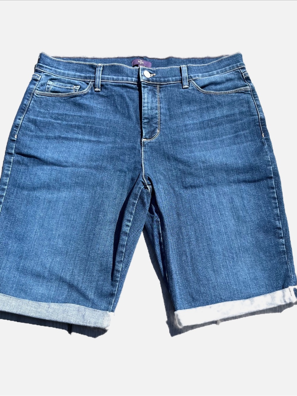 NYDJ Mid-Rise Cuffed Denim Bermuda Shorts - Blue